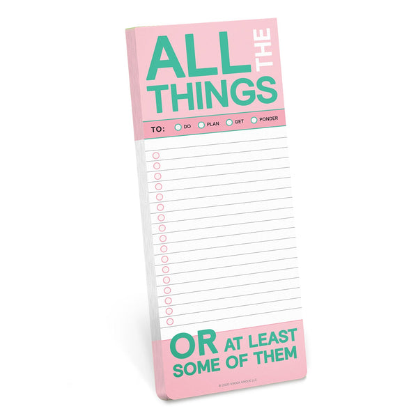 Knock Knock All The Things Make-a-List Pad Adhesive Paper Notepad - Knock Knock Stuff SKU 11196