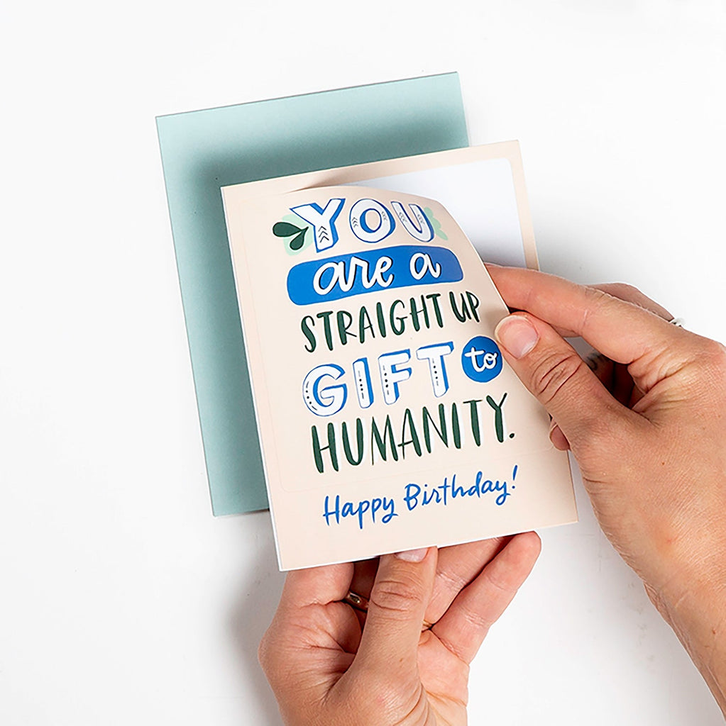 Em & Friends Gift to Humanity Birthday Sticker Card Blank Greeting Cards with Envelope by Em and Friends