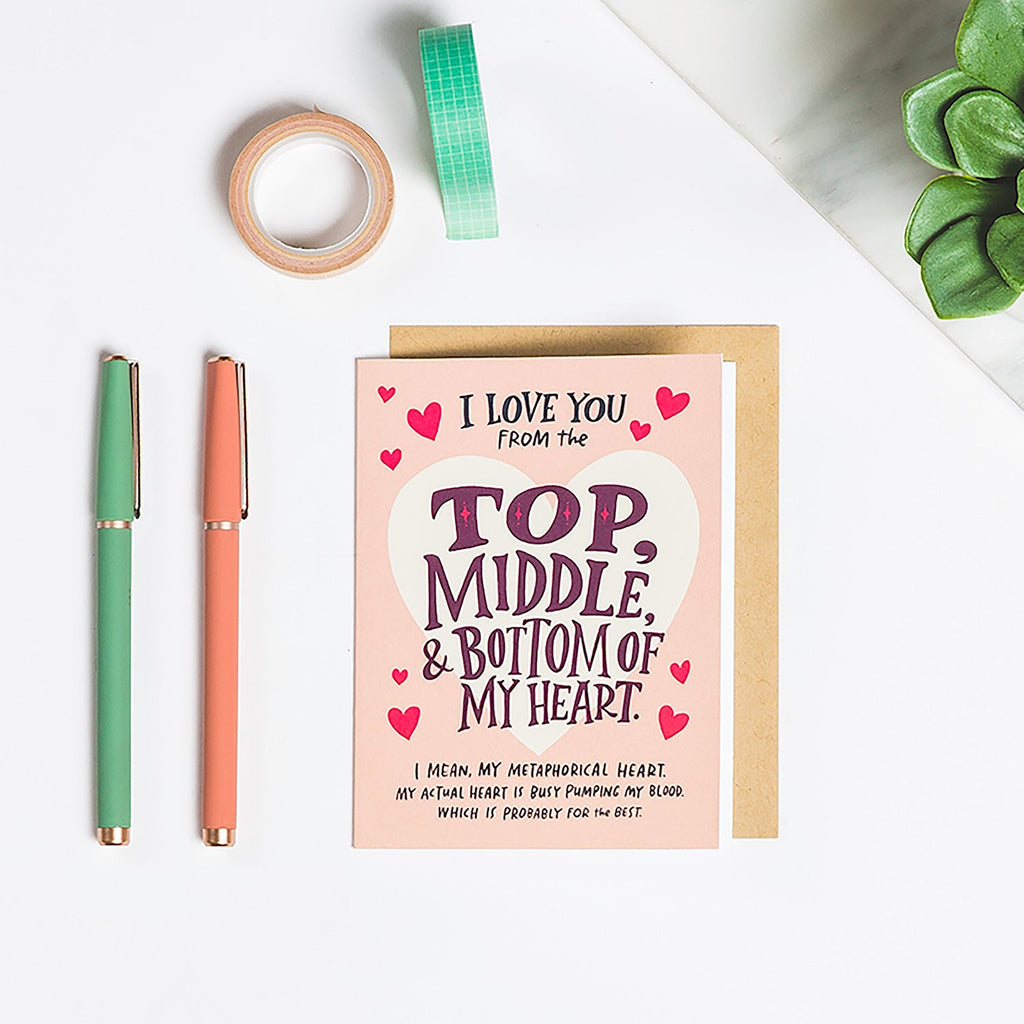 Em & Friends Love You Top Middle Bottom Card Blank Greeting Cards with Envelope by Em and Friends