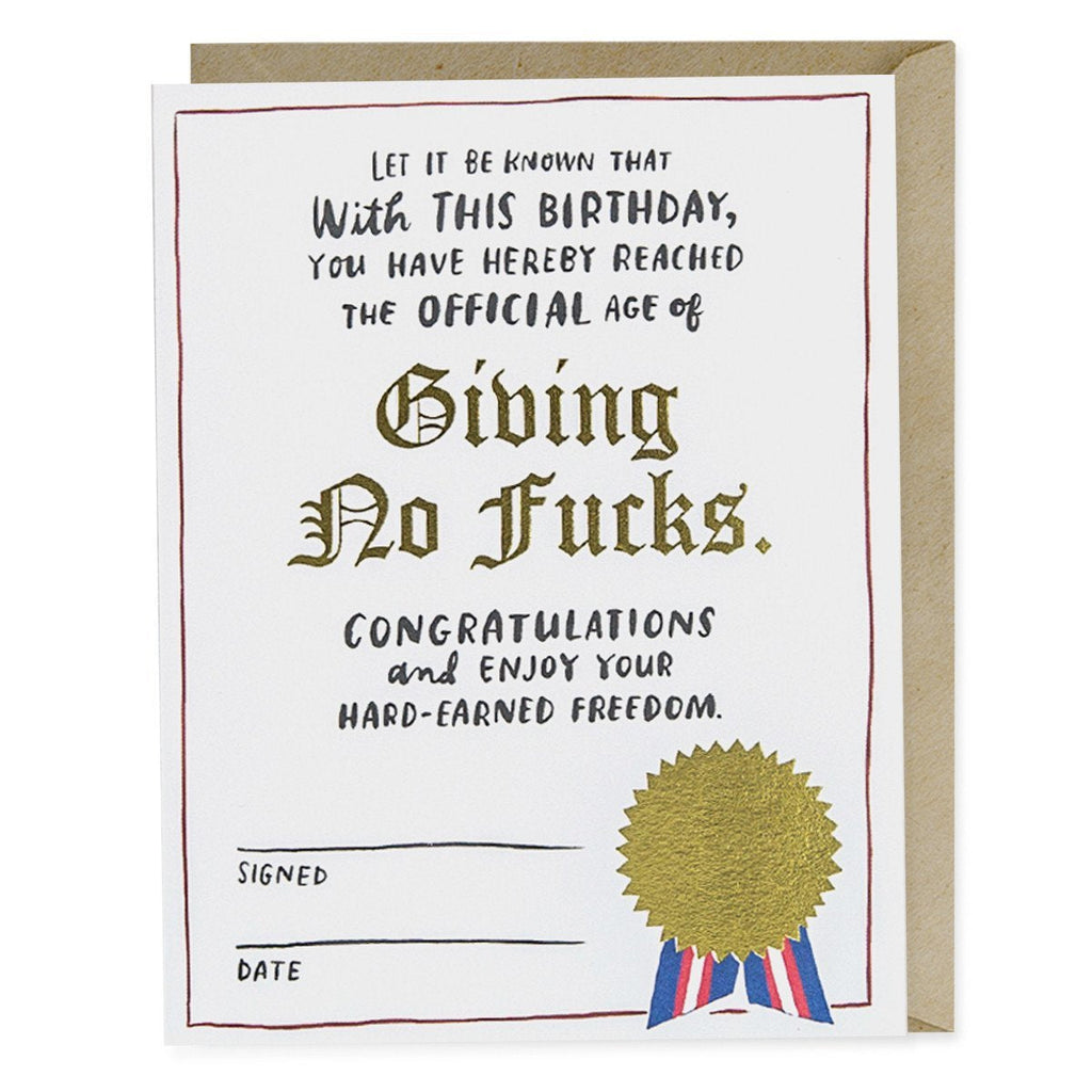 Em & Friends Decree Giving No Fucks Foil Birthday Card Blank Greeting Cards with Envelope by Em and Friends, SKU 2-02319